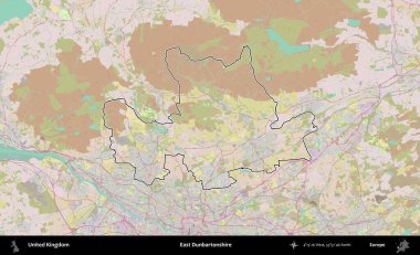 Doğu Dunbartonshire. Birleşik Krallık 'ın bir OpenStreetMap Standart biçim haritasında özetlenmiş idari alanı