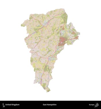 Doğu Hampshire. Birleşik Krallık 'ın idari alanı OpenStreetMap Standart biçim haritasında beyazda izole edildi