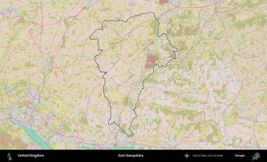 Doğu Hampshire. Birleşik Krallık 'ın bir OpenStreetMap Standart biçim haritasında özetlenmiş idari alanı
