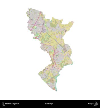 Eastleigh 'de. Birleşik Krallık 'ın idari alanı OpenStreetMap Standart biçim haritasında beyazda izole edildi