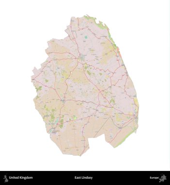 Doğu Lindsey. Birleşik Krallık 'ın idari alanı OpenStreetMap Standart biçim haritasında beyazda izole edildi