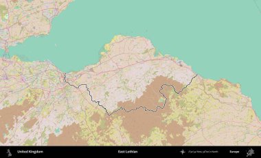 Doğu Lothian. Birleşik Krallık 'ın bir OpenStreetMap Standart biçim haritasında özetlenmiş idari alanı