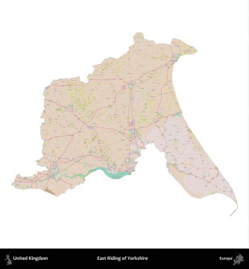 Yorkshire 'ın Doğu Biniciliği. Birleşik Krallık 'ın idari alanı OpenStreetMap Standart biçim haritasında beyazda izole edildi