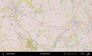 Doğu Staffordshire. OpenStreetMap Standart biçim haritasında Birleşik Krallık 'ın idari alanı