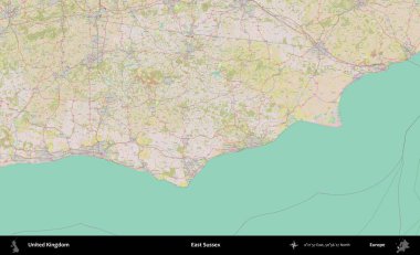 Doğu Sussex. OpenStreetMap Standart biçim haritasında Birleşik Krallık 'ın idari alanı
