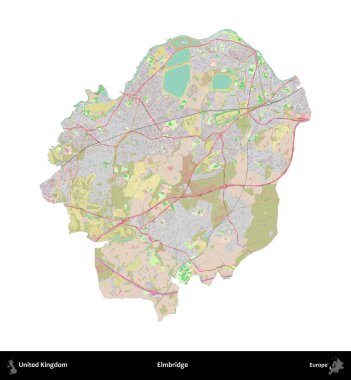 Elmbridge 'de. Birleşik Krallık 'ın idari alanı OpenStreetMap Standart biçim haritasında beyazda izole edildi