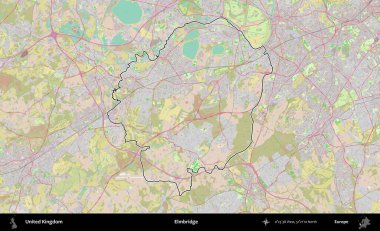 Elmbridge 'de. Birleşik Krallık 'ın bir OpenStreetMap Standart biçim haritasında özetlenmiş idari alanı
