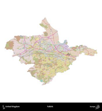 Falkirk. Birleşik Krallık 'ın idari alanı OpenStreetMap Standart biçim haritasında beyazda izole edildi
