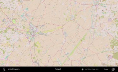 Fenland. OpenStreetMap Standart biçim haritasında Birleşik Krallık 'ın idari alanı