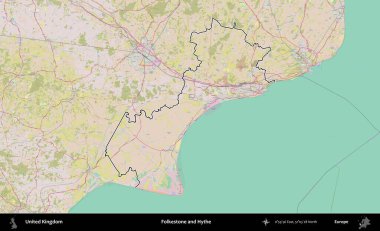 Folkestone ve Hythe. Birleşik Krallık 'ın bir OpenStreetMap Standart biçim haritasında özetlenmiş idari alanı