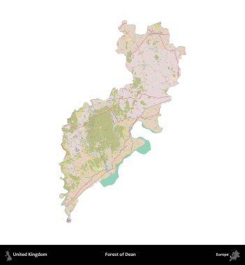 Dean Ormanı. Birleşik Krallık 'ın idari alanı OpenStreetMap Standart biçim haritasında beyazda izole edildi