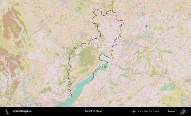 Dean Ormanı. Birleşik Krallık 'ın bir OpenStreetMap Standart biçim haritasında özetlenmiş idari alanı