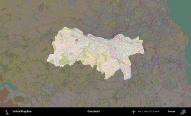 Kapıbaşı. Birleşik Krallık 'ın idari alanı koyu renk bir OpenStreetMap Standart Haritası üzerine vurgulanmış ve özetlenmiştir