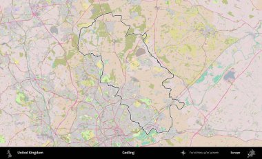 Gedling. Birleşik Krallık 'ın bir OpenStreetMap Standart biçim haritasında özetlenmiş idari alanı