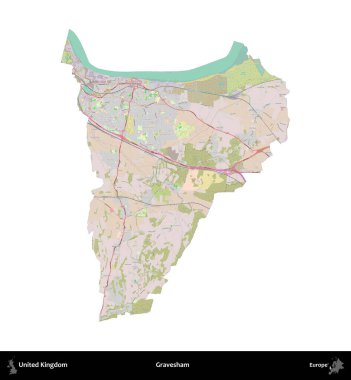 Gravesham. Birleşik Krallık 'ın idari alanı OpenStreetMap Standart biçim haritasında beyazda izole edildi