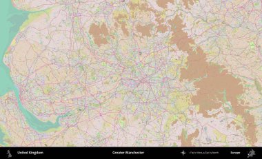 Daha büyük Manchester. OpenStreetMap Standart biçim haritasında Birleşik Krallık 'ın idari alanı