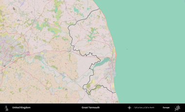 Yüce Yarmouth. Birleşik Krallık 'ın bir OpenStreetMap Standart biçim haritasında özetlenmiş idari alanı