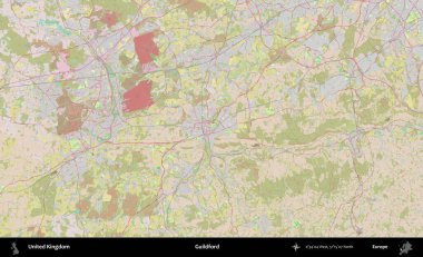 Guildford. OpenStreetMap Standart biçim haritasında Birleşik Krallık 'ın idari alanı