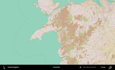 Gwynedd. OpenStreetMap Standart biçim haritasında Birleşik Krallık 'ın idari alanı