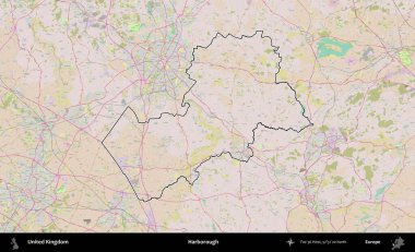 Harborough 'da. Birleşik Krallık 'ın bir OpenStreetMap Standart biçim haritasında özetlenmiş idari alanı