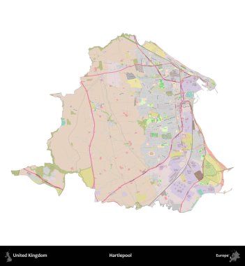 Hartlepool 'da. Birleşik Krallık 'ın idari alanı OpenStreetMap Standart biçim haritasında beyazda izole edildi