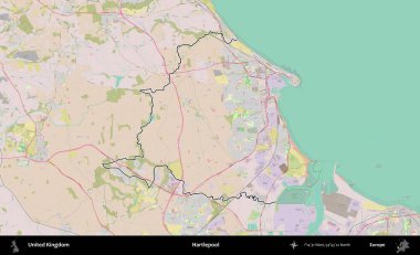 Hartlepool 'da. Birleşik Krallık 'ın bir OpenStreetMap Standart biçim haritasında özetlenmiş idari alanı