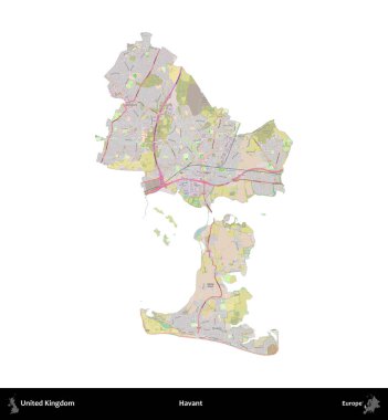 Havant. Birleşik Krallık 'ın idari alanı OpenStreetMap Standart biçim haritasında beyazda izole edildi