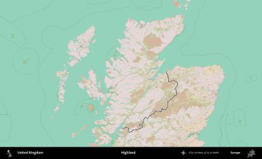 İskoçya. Birleşik Krallık 'ın bir OpenStreetMap Standart biçim haritasında özetlenmiş idari alanı