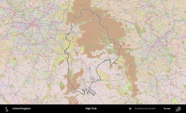 Yüksek Tepe. Birleşik Krallık 'ın bir OpenStreetMap Standart biçim haritasında özetlenmiş idari alanı