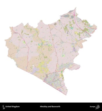 Hinckley ve Bosworth. Birleşik Krallık 'ın idari alanı OpenStreetMap Standart biçim haritasında beyazda izole edildi