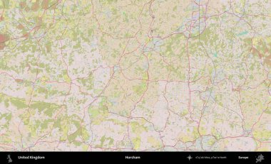 Horsham. OpenStreetMap Standart biçim haritasında Birleşik Krallık 'ın idari alanı