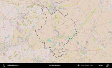 Huntingdonshire 'da. Birleşik Krallık 'ın bir OpenStreetMap Standart biçim haritasında özetlenmiş idari alanı