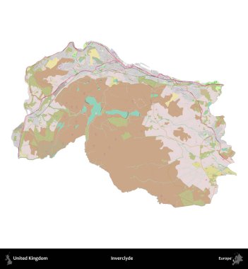 Inverclyde. Birleşik Krallık 'ın idari alanı OpenStreetMap Standart biçim haritasında beyazda izole edildi