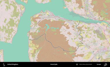 Inverclyde. Birleşik Krallık 'ın bir OpenStreetMap Standart biçim haritasında özetlenmiş idari alanı