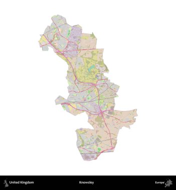 Knowsley. Birleşik Krallık 'ın idari alanı OpenStreetMap Standart biçim haritasında beyazda izole edildi