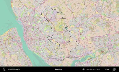 Knowsley. Birleşik Krallık 'ın bir OpenStreetMap Standart biçim haritasında özetlenmiş idari alanı