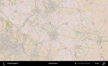 Leicestershire 'da. OpenStreetMap Standart biçim haritasında Birleşik Krallık 'ın idari alanı