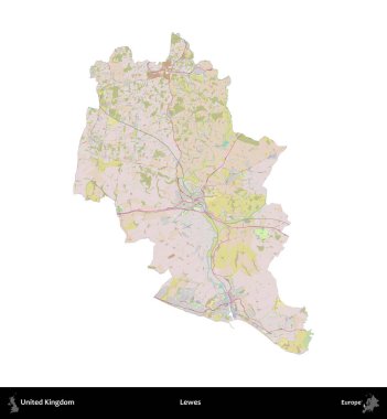 Lewes. Birleşik Krallık 'ın idari alanı OpenStreetMap Standart biçim haritasında beyazda izole edildi