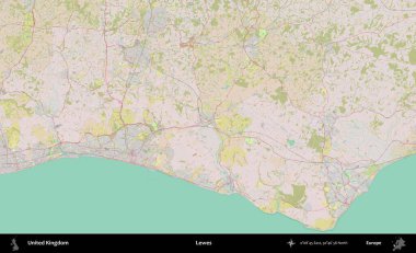 Lewes. OpenStreetMap Standart biçim haritasında Birleşik Krallık 'ın idari alanı