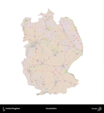 Hughnshire 'da. Birleşik Krallık 'ın idari alanı OpenStreetMap Standart biçim haritasında beyazda izole edildi