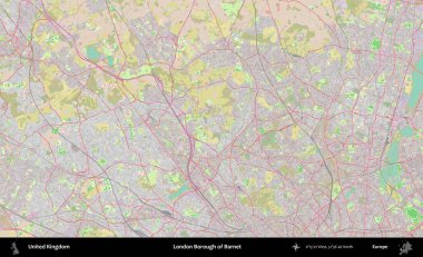 Londra Barnet İlçesi. OpenStreetMap Standart biçim haritasında Birleşik Krallık 'ın idari alanı