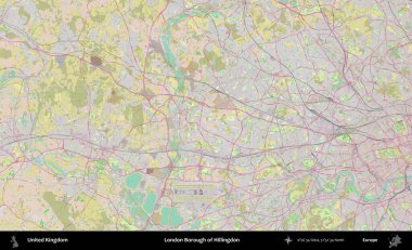 Londra Hillingdon İlçesi. OpenStreetMap Standart biçim haritasında Birleşik Krallık 'ın idari alanı