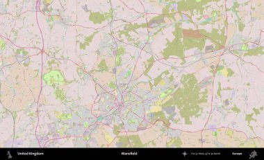 Mansfield. OpenStreetMap Standart biçim haritasında Birleşik Krallık 'ın idari alanı