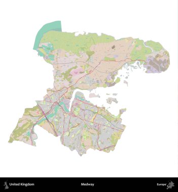 Medway. Birleşik Krallık 'ın idari alanı OpenStreetMap Standart biçim haritasında beyazda izole edildi