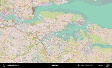 Medway. OpenStreetMap Standart biçim haritasında Birleşik Krallık 'ın idari alanı