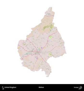 Melton. Birleşik Krallık 'ın idari alanı OpenStreetMap Standart biçim haritasında beyazda izole edildi