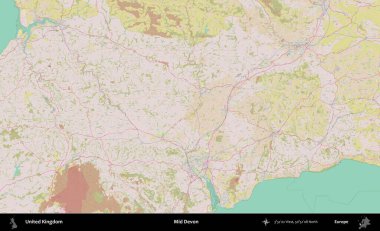 Devon 'ın ortası. OpenStreetMap Standart biçim haritasında Birleşik Krallık 'ın idari alanı