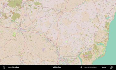 Suffolk 'un ortası. OpenStreetMap Standart biçim haritasında Birleşik Krallık 'ın idari alanı