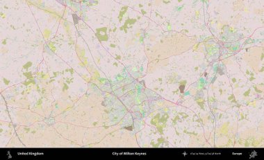 Milton Keynes şehri. OpenStreetMap Standart biçim haritasında Birleşik Krallık 'ın idari alanı
