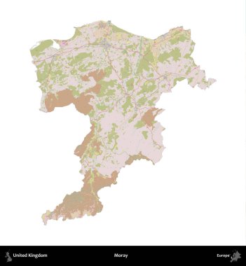 - Moray. Birleşik Krallık 'ın idari alanı OpenStreetMap Standart biçim haritasında beyazda izole edildi
